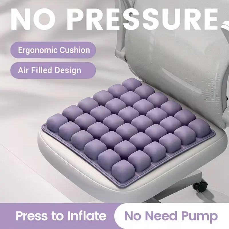 36 Air Cell Inflatable Seat Cushion, 3D Self-Inflating Pad, Adjustable Firmness, Ergonomic Design, Portable for Office & Car Seats