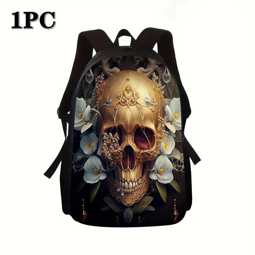 1pc Gothic Skull Theme Unisex Backpack, Large Capacity Laptop Backpack, Perfect for Daily Commuting, a Great Gift for Family and Friends.