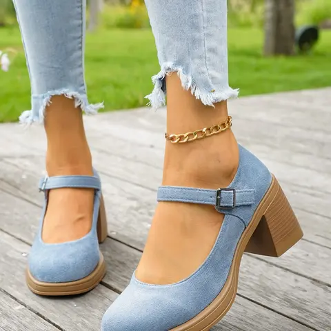 Women's Classic Casual High Heel Shoes, Pump Heels, Boho Style PU Leather, Plain Pattern, Less Than Ankle Height, Polyurethane Sole, Plus Size Available