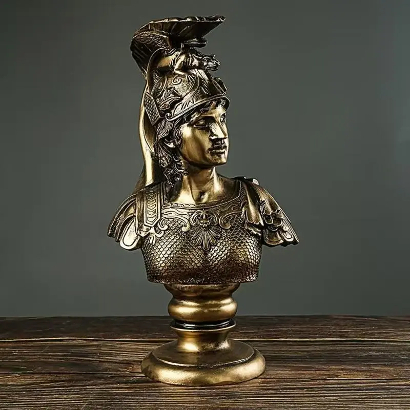 Antique Bronze Athena Half-Body Resin Statue, Classical Greek Wisdom Goddess Sculpture, Vintage Mythical Figure Ornament, Art Collection Gift