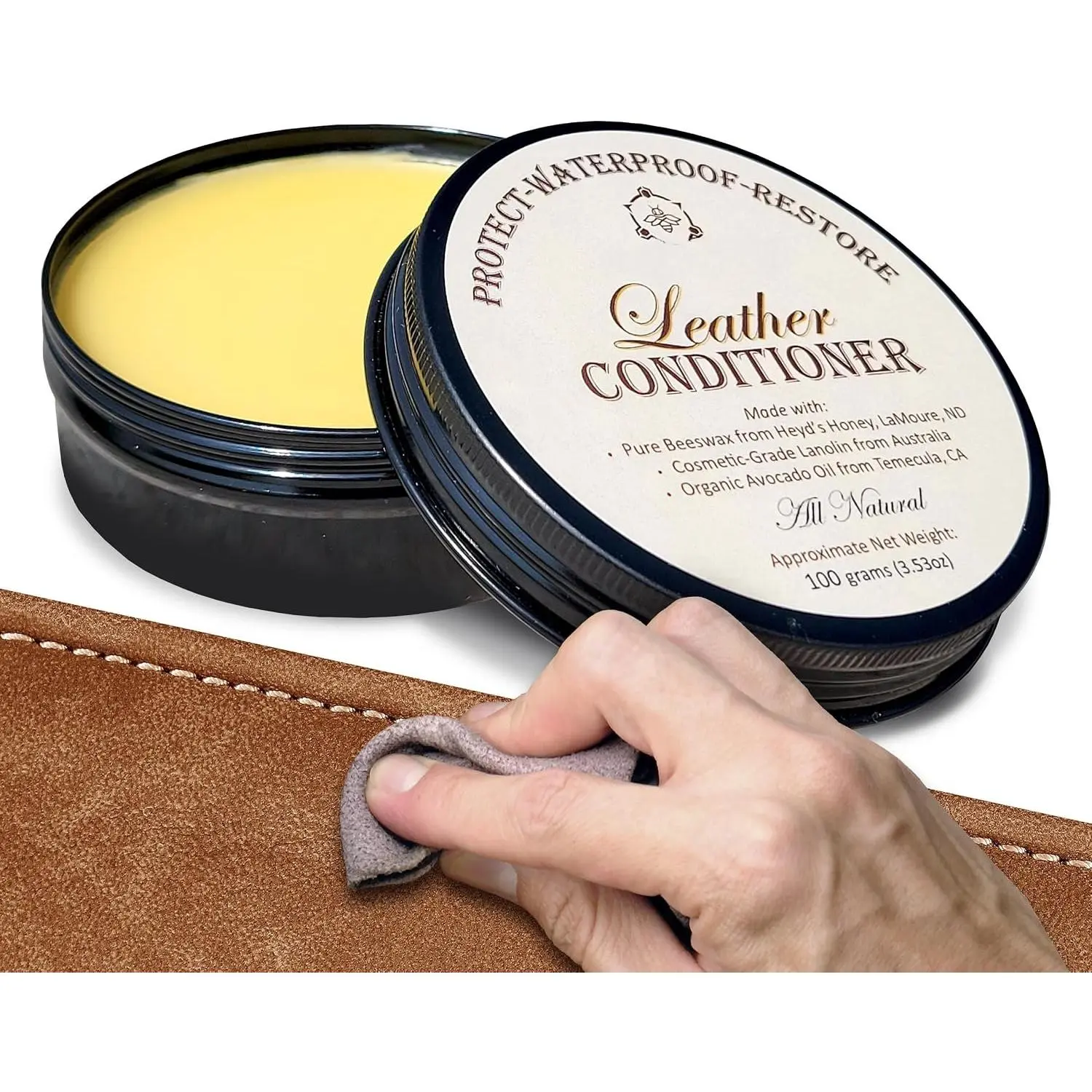 Leather Conditioner for Shoes, Boots, Bags & Gloves –  Beeswax Balm, Waterproofs – 3.5 oz.