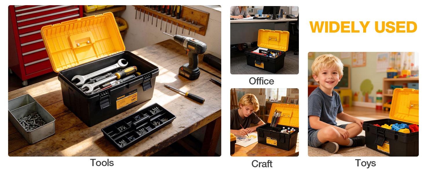 4 Pack Tool Box Toolbox with Removable Trays & Dividers,Lockable Box 13"15"17"19"Organizers for Workshop Jobsite Home Hand Craft