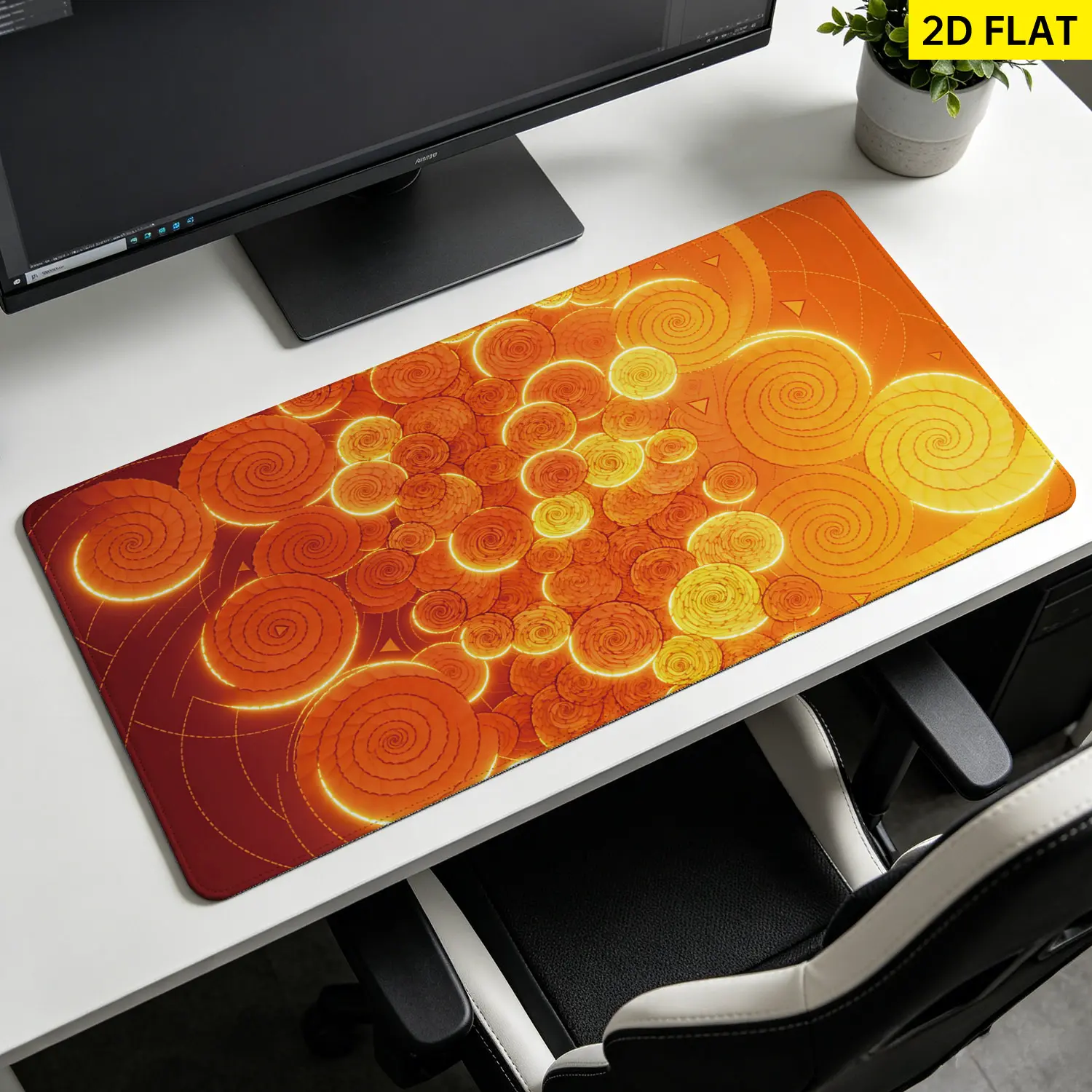 Extra Large glowing orange spiral abstract pattern Mouse Pad,Non Slip Rubber Pad,Desktop Decoration Drotection Pad,Washable,Lock Edge Multi Size,Premium Multipurpose Mousepad For Office,Home,Gift for Family and Friends