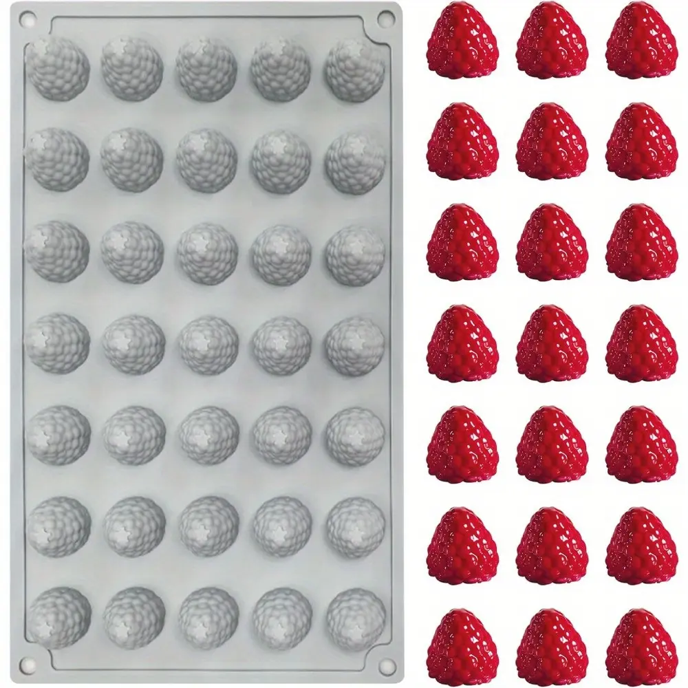 3D Raspberry Silicone Mold, 35-Cavity Non-Stick Raspberry Silicone Mold for Baking Chocolate, Fondant, Candy, Gummy, Jelly, Ice Cream, Mini Candle, Silicone Candy Molds