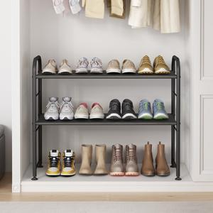 SUOERNUO 2-Tier Shoe Rack Sturdy Metal Storage Organizer for Closet Entryway Black Modern Adjustable Feet Easy Assembly 15-20 Pairs Capacity Footwear Organization Footwear Organization