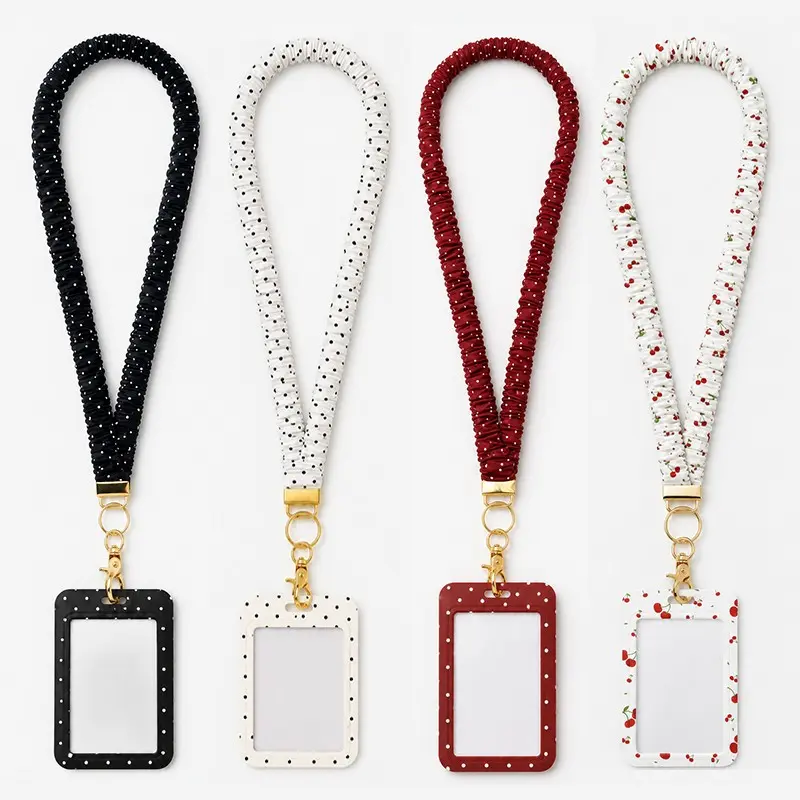 Cute ID Badge Holder Lanyard for Women, Polka Dot Card Holder Neck Strap with Key Ring Clip, Anti-Lost Phone Strap for Office School Nurses Teachers, Cute Lanyards for ID Badges
