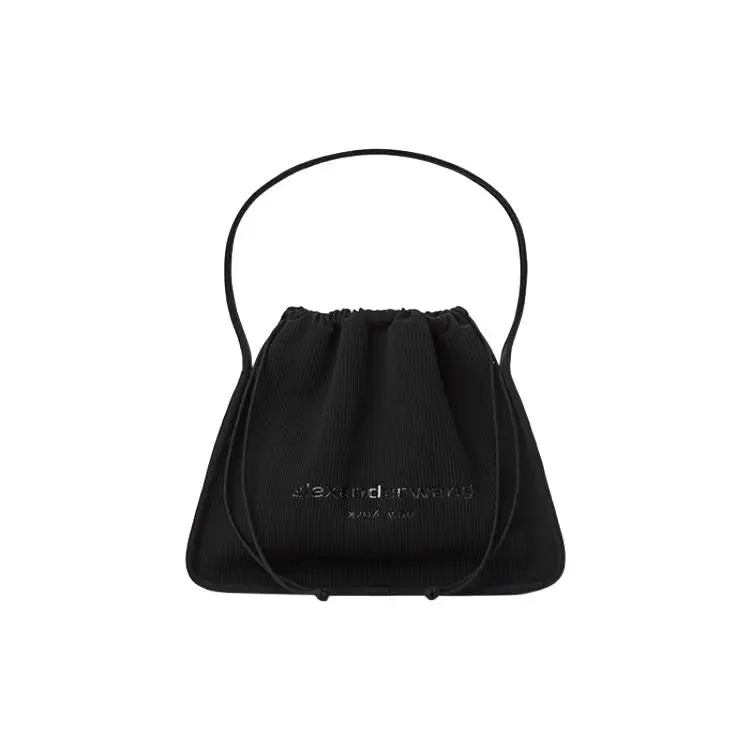 Alexander Wang Ryan Logo-Print Drawstring Knit Polyester Handbag for Women, Large, Black
