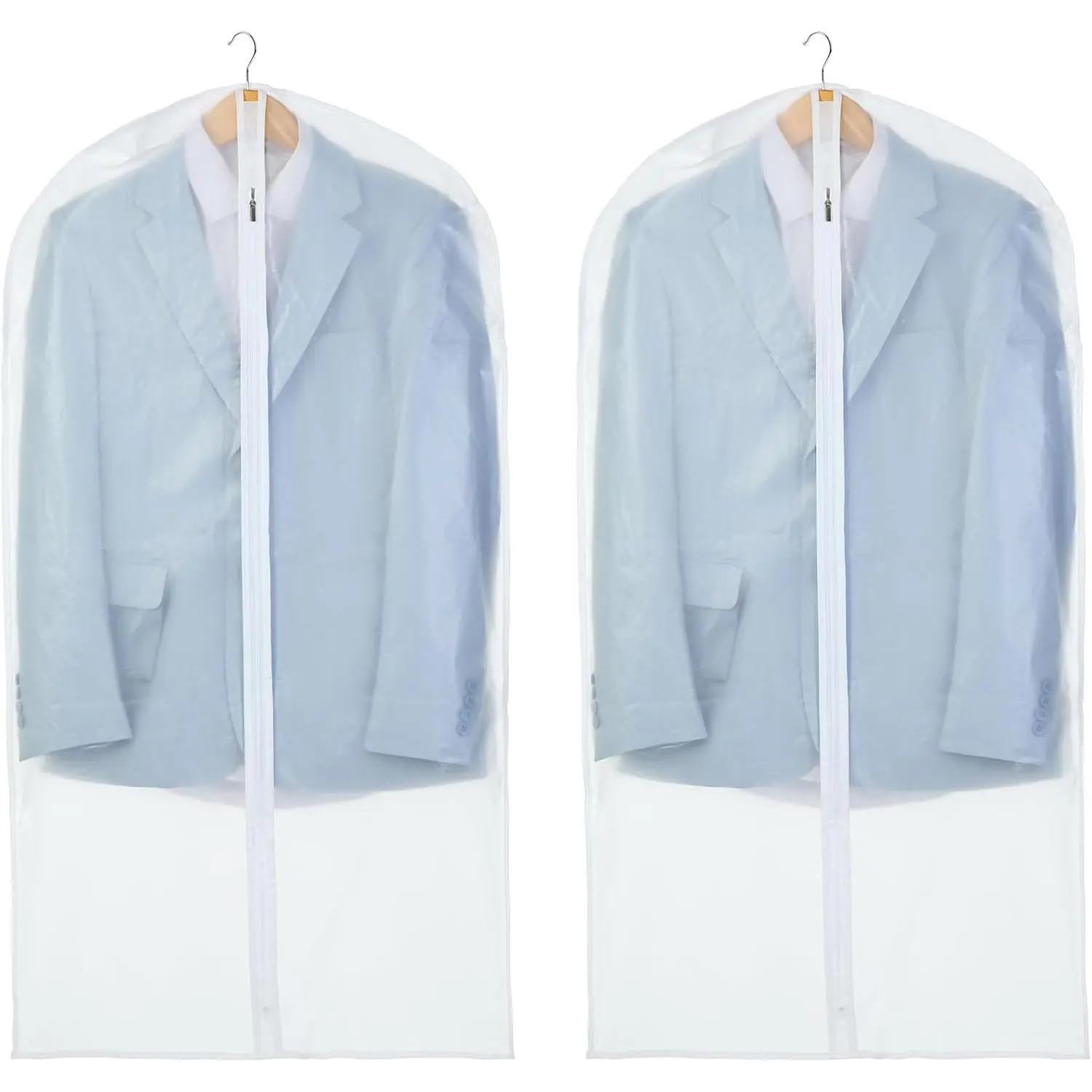 2 Pack Translucent Garment Bags for  Clohes - 24" x 42" | Thick PEVA Materials, Smooth Zipper, with Zipper Protection, Breathable, Washable, , for Closet Storage, Travel Use