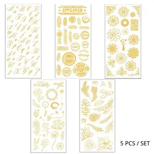 ✨ 5Pcs Metallic Gold Vintage Journaling Stickers Set, Elegant Alphabet Letter Stickers & Floral Aesthetic Foil Scrapbooking Decals, Premium DIY Craft Material Paper Stickers for Bullet Journal, Diary Planner & Gift Decor Art Supplies 🎨