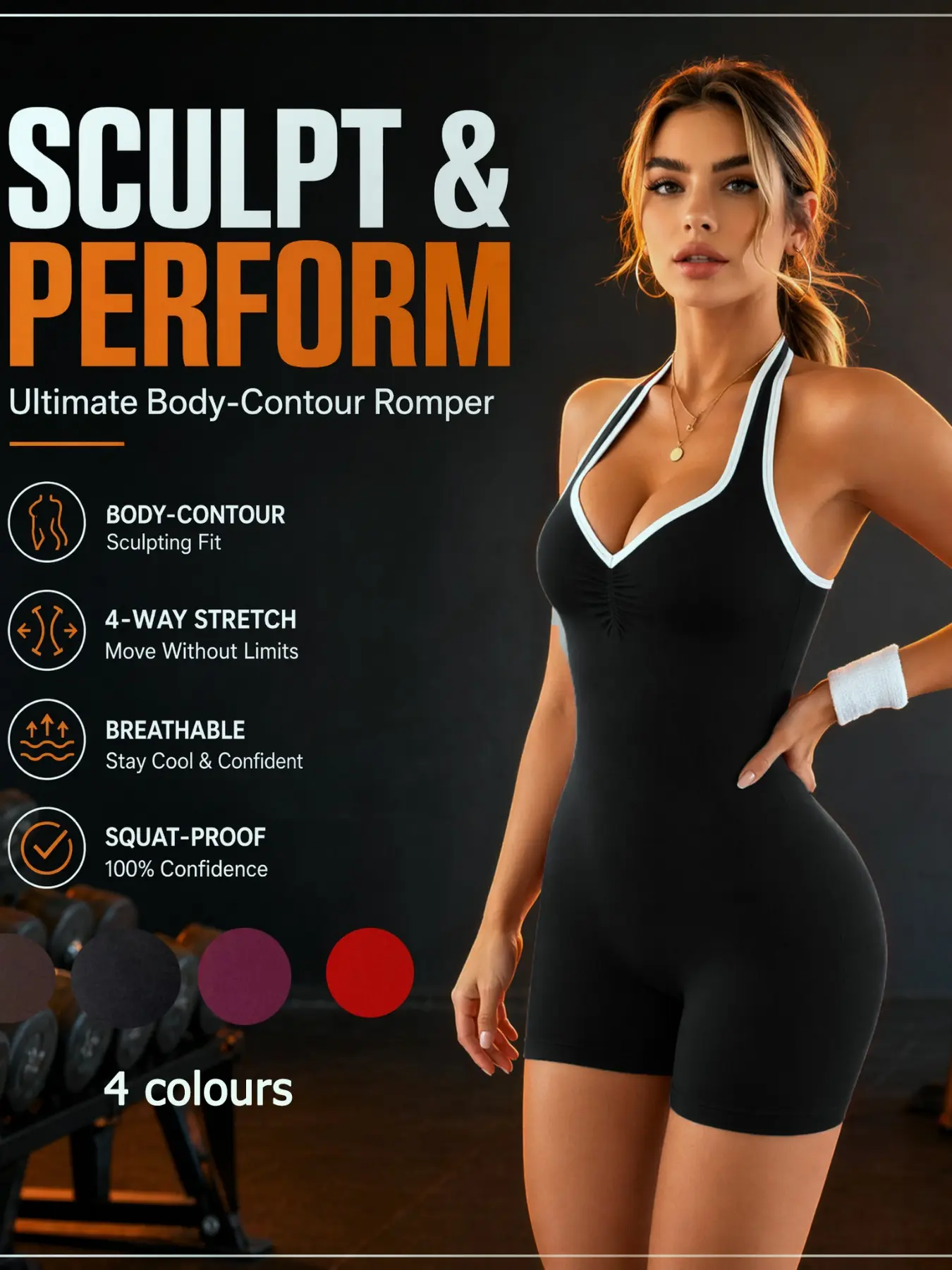 Women's Colorblock Jumpsuit, Sporty Slim-Fit, Above Knee, Comfortable Stretch, Ideal for Outdoor Activities, Yoga, Running, Fitness