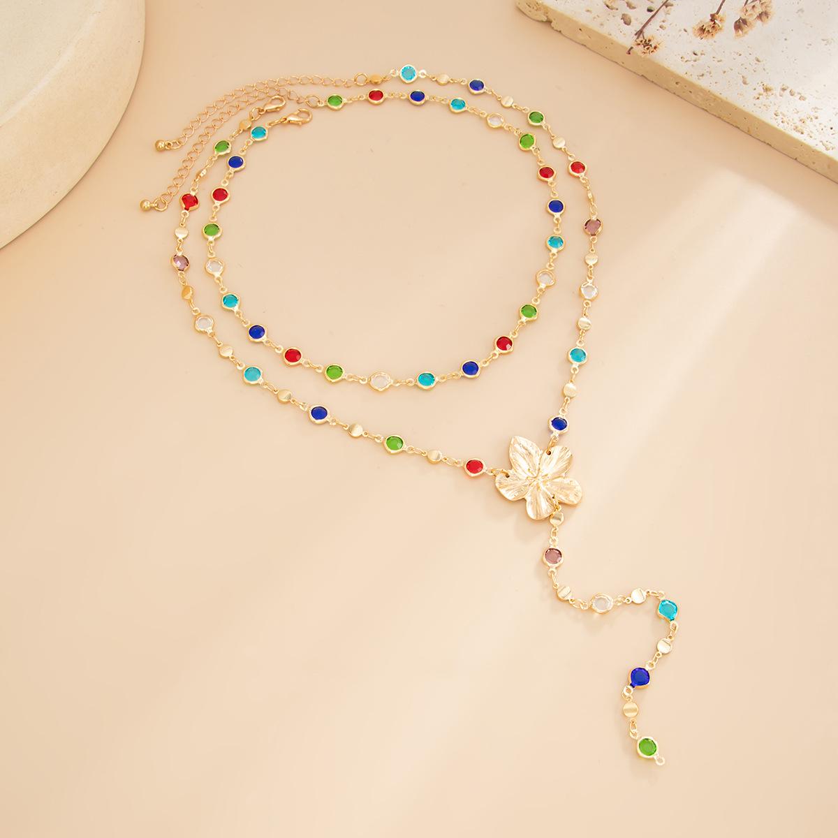 Creative Colorful Y-Shaped Multi-Layer Crystal Necklace – Sweet Style Metal Flower Choker Creative Colorful Y-Shaped Multi-Layer Crystal Necklace – Sweet Style Metal Flower Choker