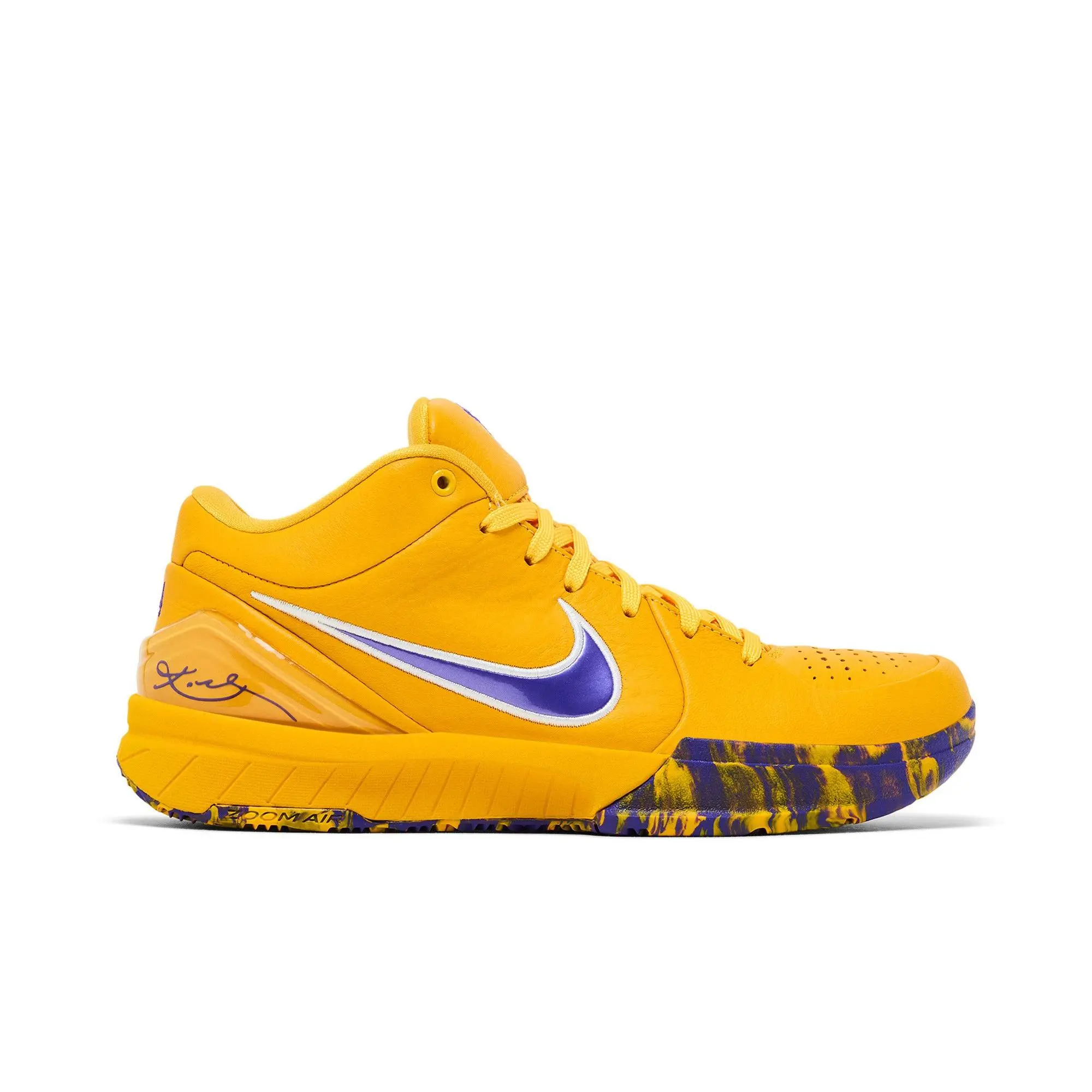 Nike Zoom Kobe 4 Protro Low Top Fit Under Ankle Grade School 'Lakers' (Unisex) University Gold/White-Fierce Purple Girls Basketball Shoes IQ4109 700