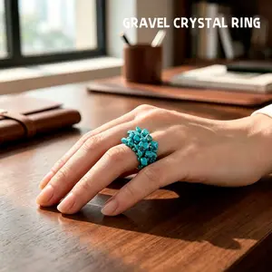 Natural Amethyst Chip Inlaid Ring, Clear Quartz Gravel Crystal Jewelry, Reiki Healing Gemstone Ring for Women, Fashion Accessory, Mother's Day Gift