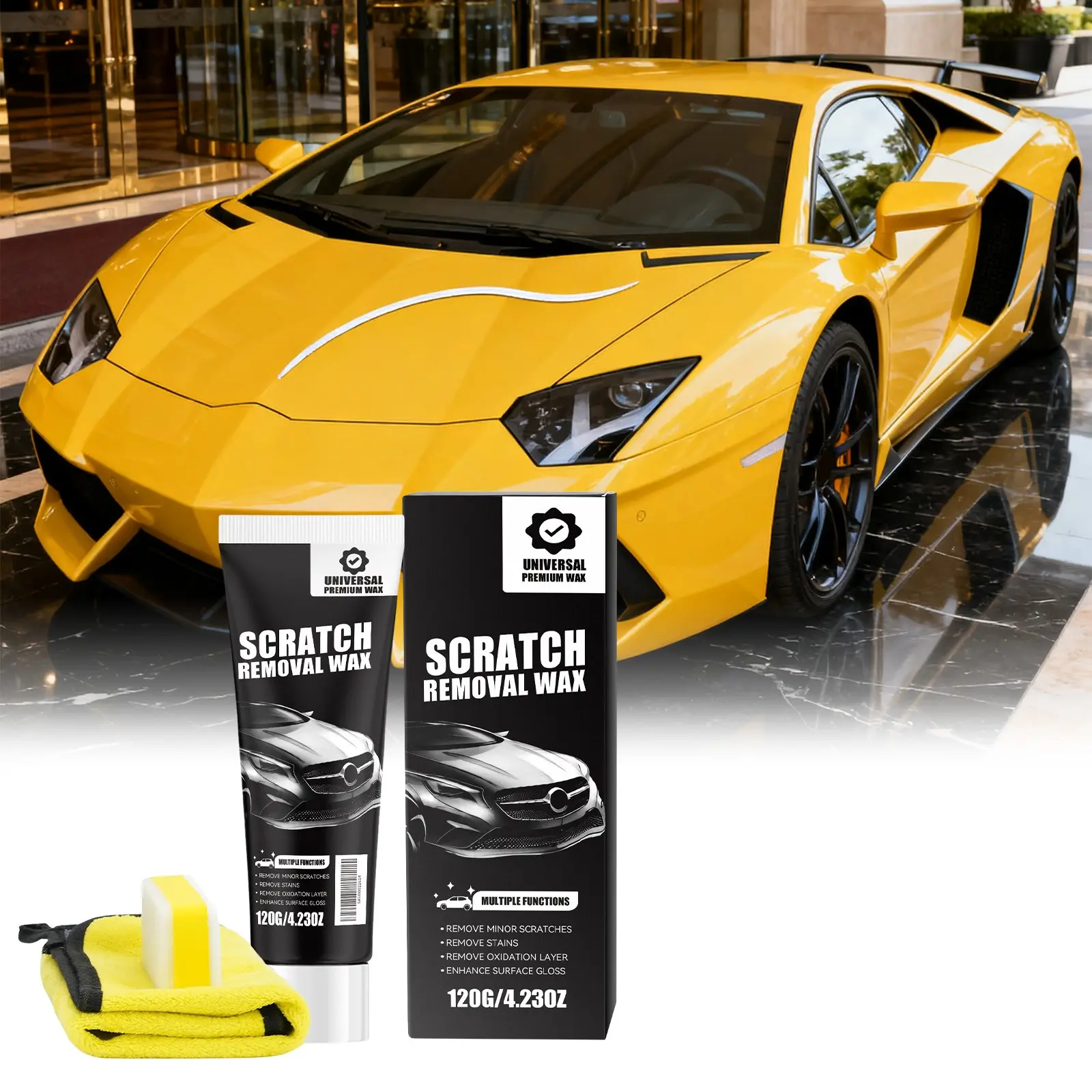 Car Scratch Remover Wax, Universal Premium Polishing Compound for Deep Scratches, 4 fl oz (120 ML), with Sponge and Cloth,White,scratch removal wax