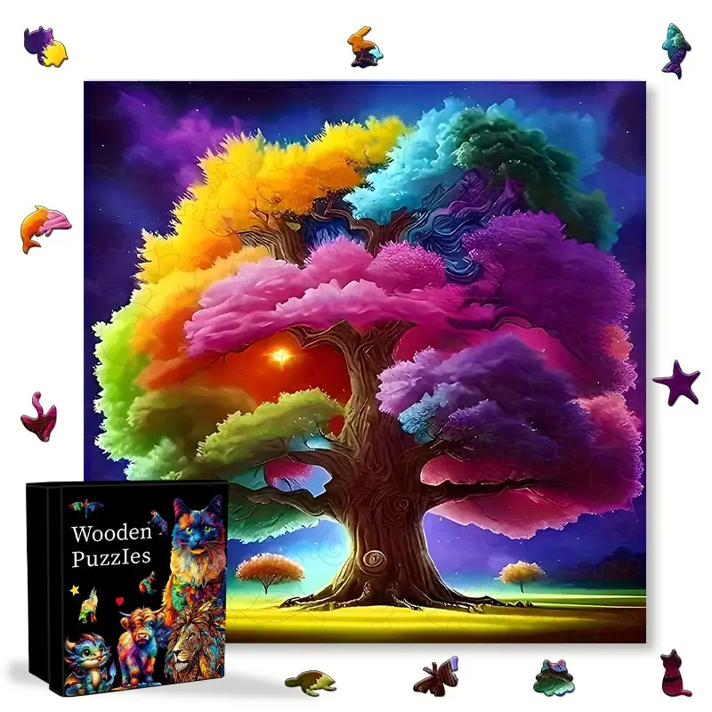 Colorful Fantasy Wooden Puzzle Toys, Unique Party Game Gifts, Irregular Animal-Shaped Puzzles, Brain Exercises, Holiday Gifts