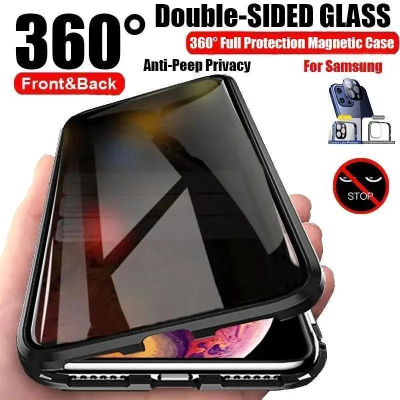 360° Protect Anti Peeping Privacy Double Sided Tempered Glass Case For Samsung Galaxy S26 S25 S24 S23 Ultra Plus Metal MagneticCover
