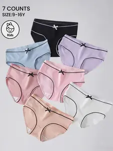 9-16Y,Girl's Simple Soft Comfortable Breathable Panties, With Cute Bow Design,Elastic Waistband, Student Underwear,Girl's Daily Briefs for All Seasons