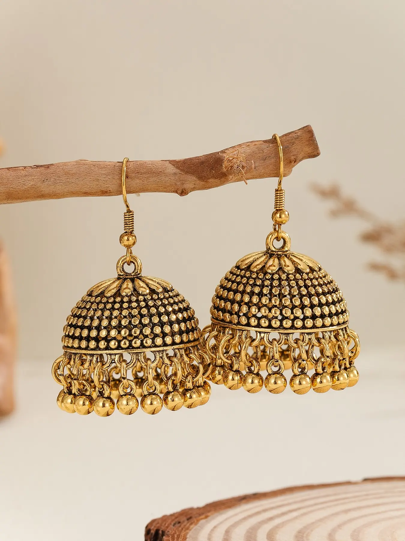 Vintage Jhumka Earrings, Elegant Court Pattern Fringe Ear Cuffs, Solid Color Indian Traditional Jewelry, Perfect for Women, Girls, Weddings, Parties