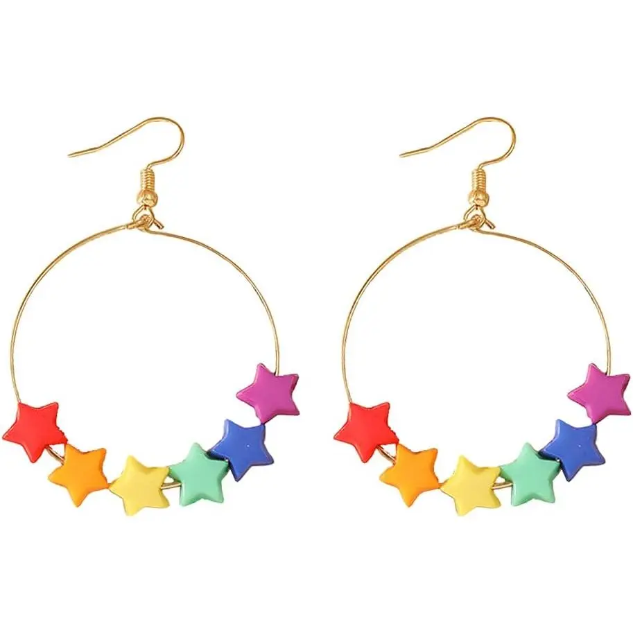 Cute  Dangle Drop Earring Funny Cartoonn Rainbow Color stars Drop Earrings  Tassel Earrings for Women Girls  Gifts