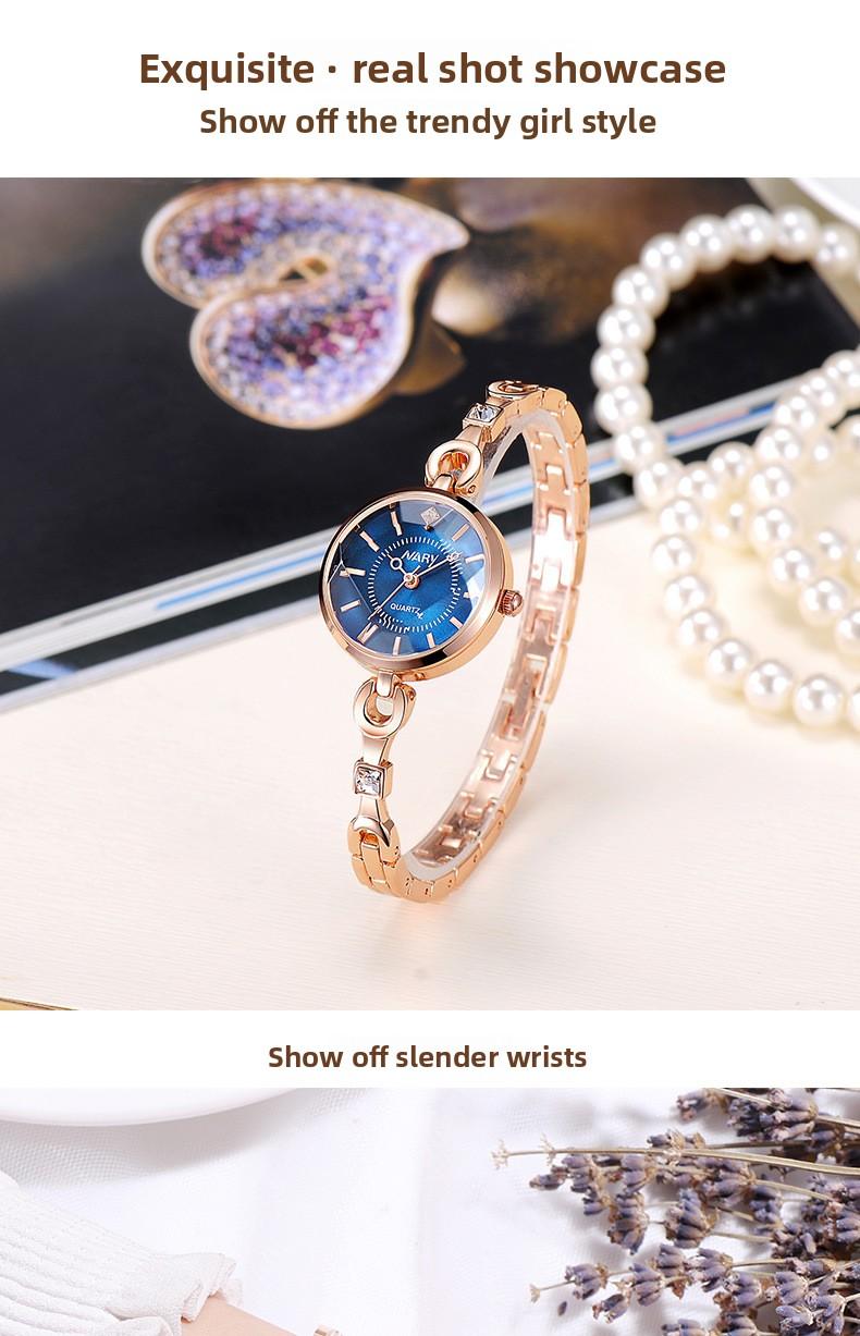 Women's Luxury Rose Gold Bangle Quartz Watch - Blue Dial with Crystal Accents, Jewelry Clasp, Water Resistant, Elegant Casual Wristwatch for Students, Perfect Gift for HerLadies'