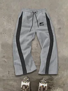 Men's Fashion Street Style Pants, Drawstring Waist, Graphic Pattern, Fitted, Multiple Colors, Classic Sporty Look, Casual Daily Wear