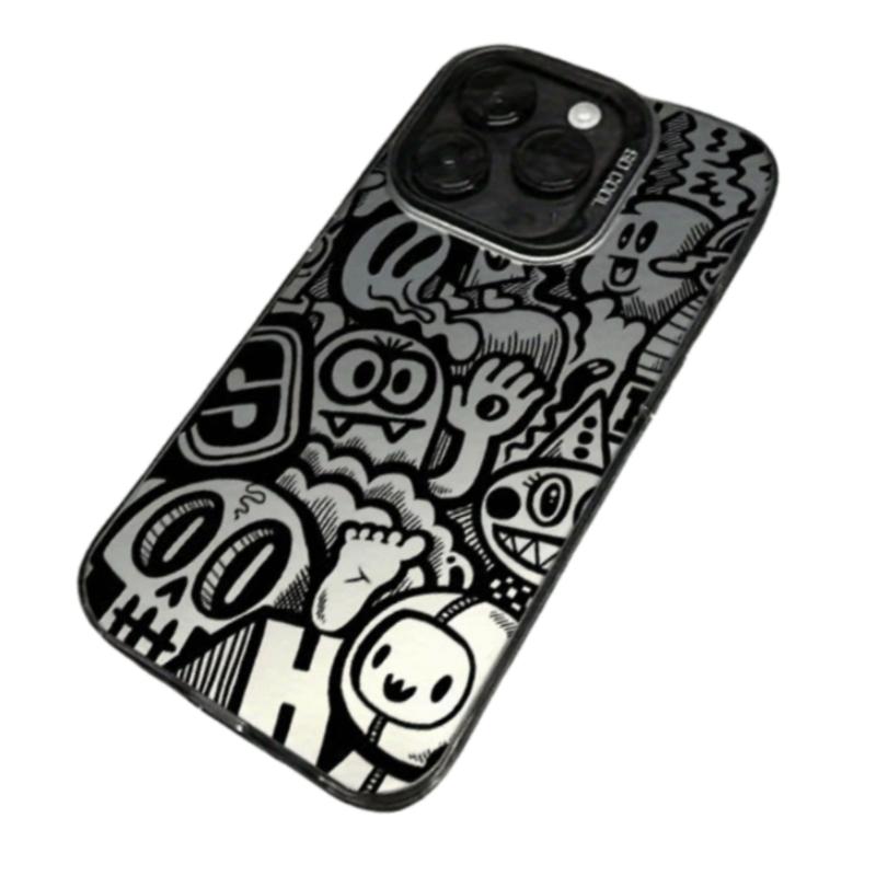 High-end black graffiti pattern laser frosted mobile phone case suitable for iPhone11 12 13 14 15 16 XS XR X 7 8 6s Mini Plus Pro Max SE series, suitable as a gift for girlfriend, boyfriend, friend or yourself Protector Wireless