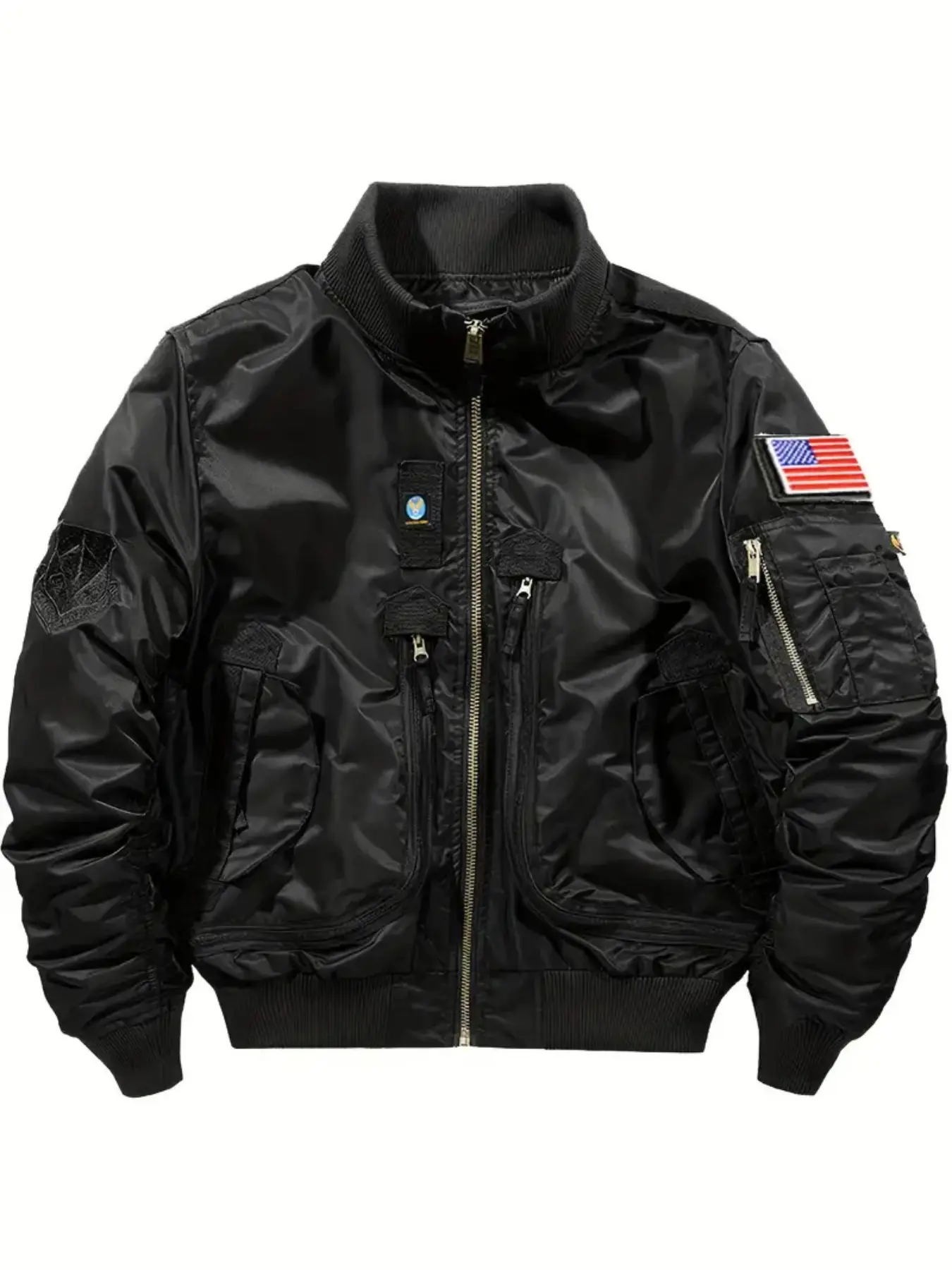 Men's Fall Winter Jacket, Casual Slim-Fit Pilot Jacket, Multi-Pocket Zip Design, Fashionable Tactical Outerwear, Outdoor Short Coat