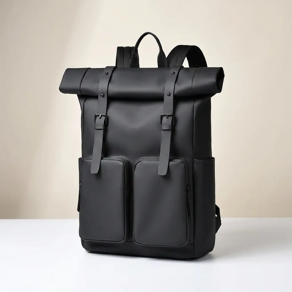 Unisex Solid Color Roll-Top Backpack, 20-35L Expandable Commuter Bag with 15-in Laptop Compartment, Adjustable Buckle Design for School, Campus Life, Travel, Backpacks For School, Bagpack Travel
