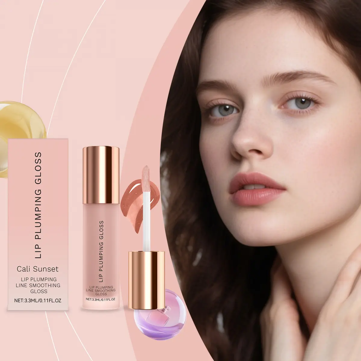 Cali Sunset Lip Plumping Line Smoothing Lip Gloss, Hydrating Shiny Fuller Lip Tint, Non-Sticky Glossy Lip Oil, Long Wear Moisturizing Portable Daily Lip Makeup For Natural Plump Lips All Skin Tones