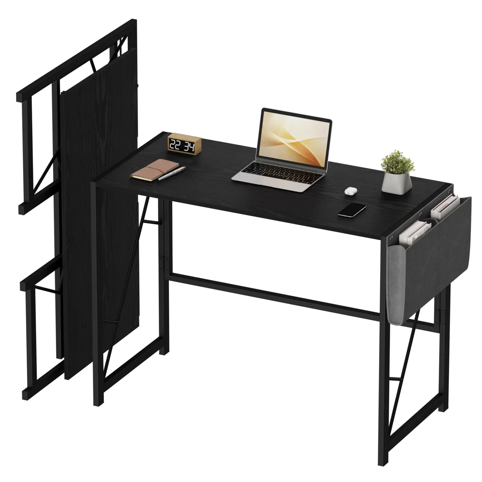 Garvee Space-Saving Folding Computer Desk with Storage Bag and Hook – 39.4" Collapsible Writing Table for Bedroom or Apartment – Compact Home Office Desk