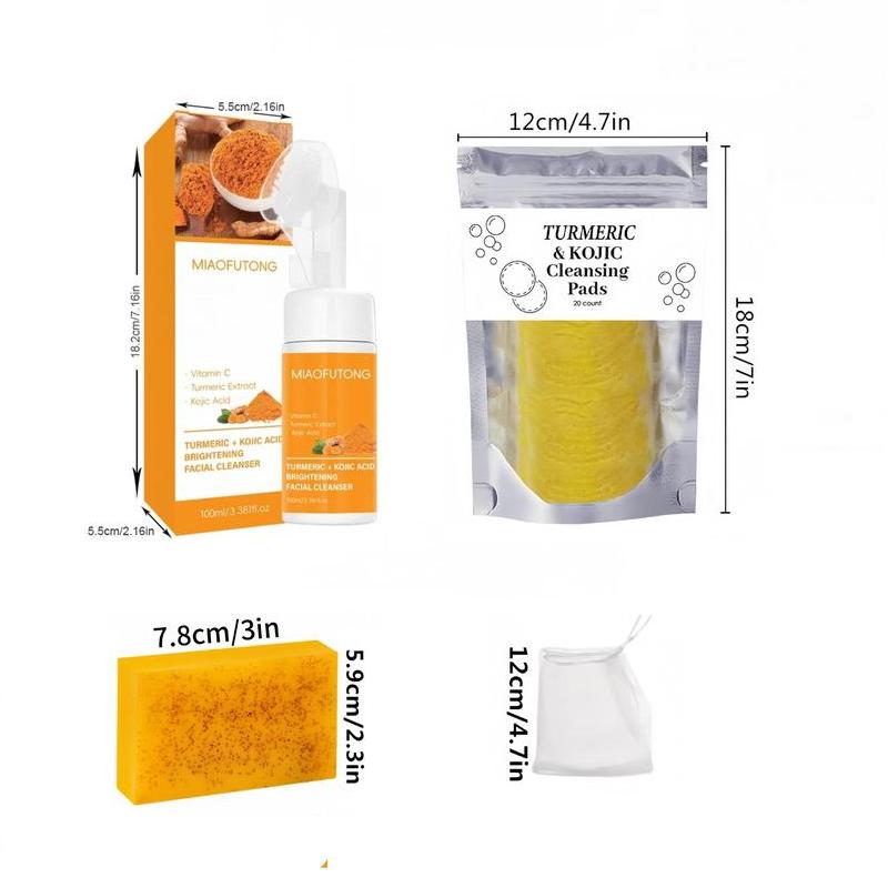 Turmeric Cleansing Set, Nourishing Turmeric Soap & Cleansing Pad & Mousse Cleanser & Oil, Deep Cleansing Skin Care Kit for Women & Men, Facial Turmeric Cleansing Set, Nourishing Turmeric Soap & Cleansing Pad & Mousse Cleanser & Oil, Deep Cleansing Skin Care Kit for Women & Men, Facial