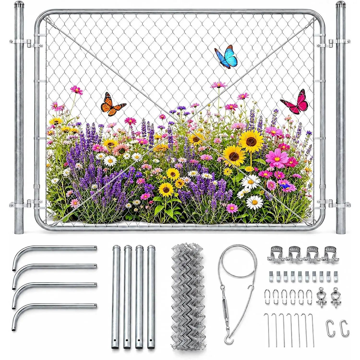 Galvanized Metal Adjustable Chain Link Fence Gate Kit with 67" Posts, 48" H x 24"-72" W, for Backyard Dog Fence, Chicken Coop (Home Improvement, Garden Supplies)