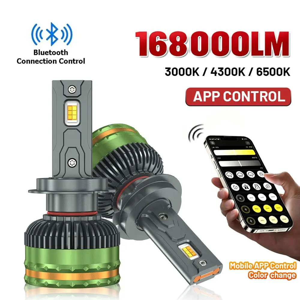 2-Pack H7 LED Headlights, Ai APP Control, 180w, 3000k-6000k Color Temp, Smart LED Chips, Compatible with H4, H7, H11, 9005, 9006 Cars