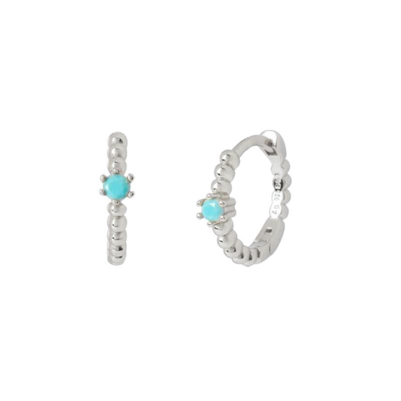 Turquoise Hoop Earrings Set for Women, 18K Gold Plated Silver Plated Huggie Hoops with Blue Gemstone, Hypoallergenic Small Circle Earrings Pack for Daily & Party Wear