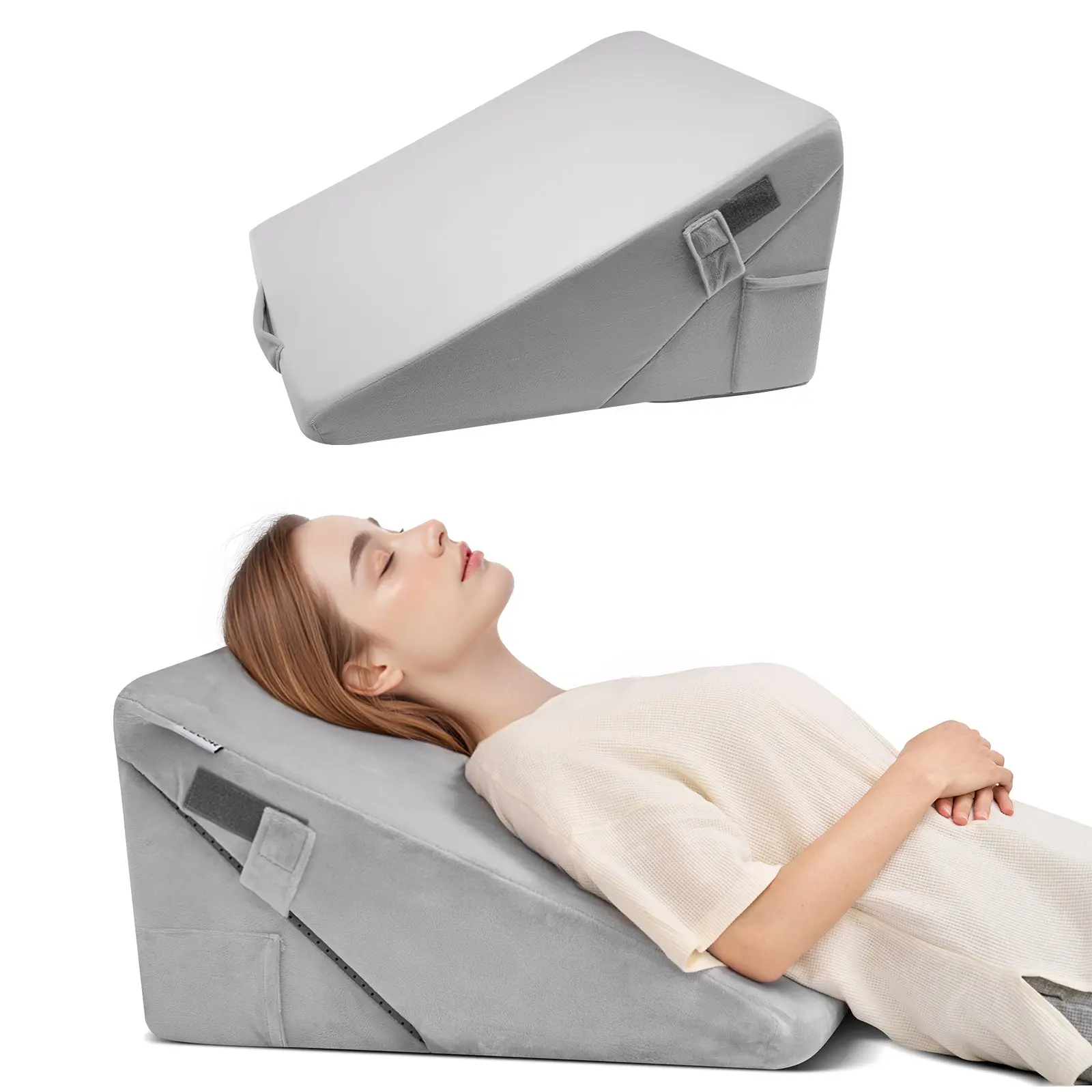【Summerfinds】VEVOR Ergonomic Bed Wedge Pillow with Headboard Support, Adjustable Orthopedic Design, 25D High-Density Foam, Soft Washable Cover, Post Surgery Neck Support Pillow for Acid Reflux, Back Pain Relief, Light Grey