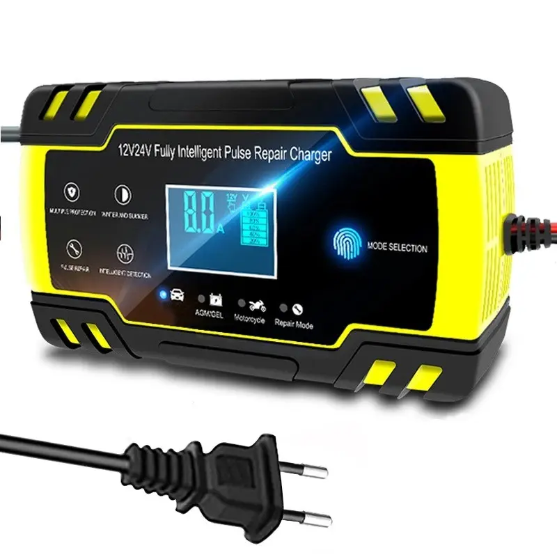 Us Plug 12V-24v 8a Safe Reliable Fully Automatic Battery Charger, Digital LCD Display Car Battery Charger Power Pulse Repair Charger Mode