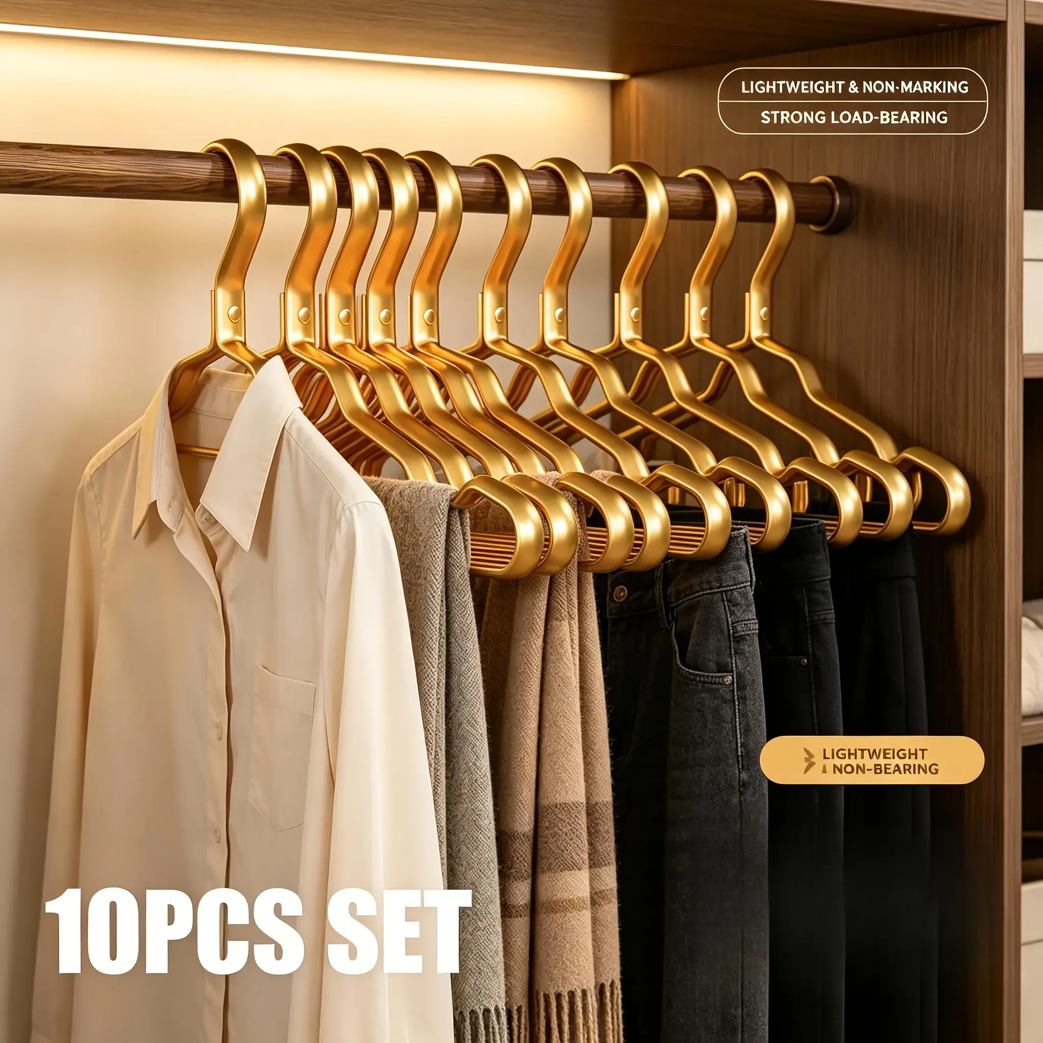 [Aura & Isle] 2026 New Portable Aluminum Hanger Set of 10, lightweight and non-marking, suitable for hanging clothes, pants, and scarves, with strong load-bearing capacity, multifunctional storage, durable and innovative design