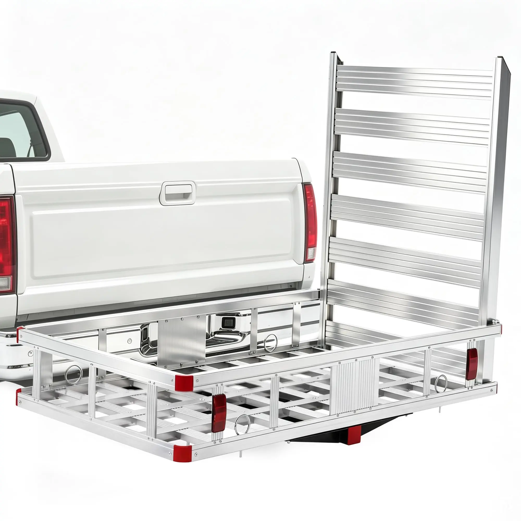 Aluminum Hitch Cargo Carrier with Folding Ramp – 500 lb Capacity, 2" Receiver, 50x29x8" Fits SUV, Truck & RV, Heavy-Duty Steel Basket