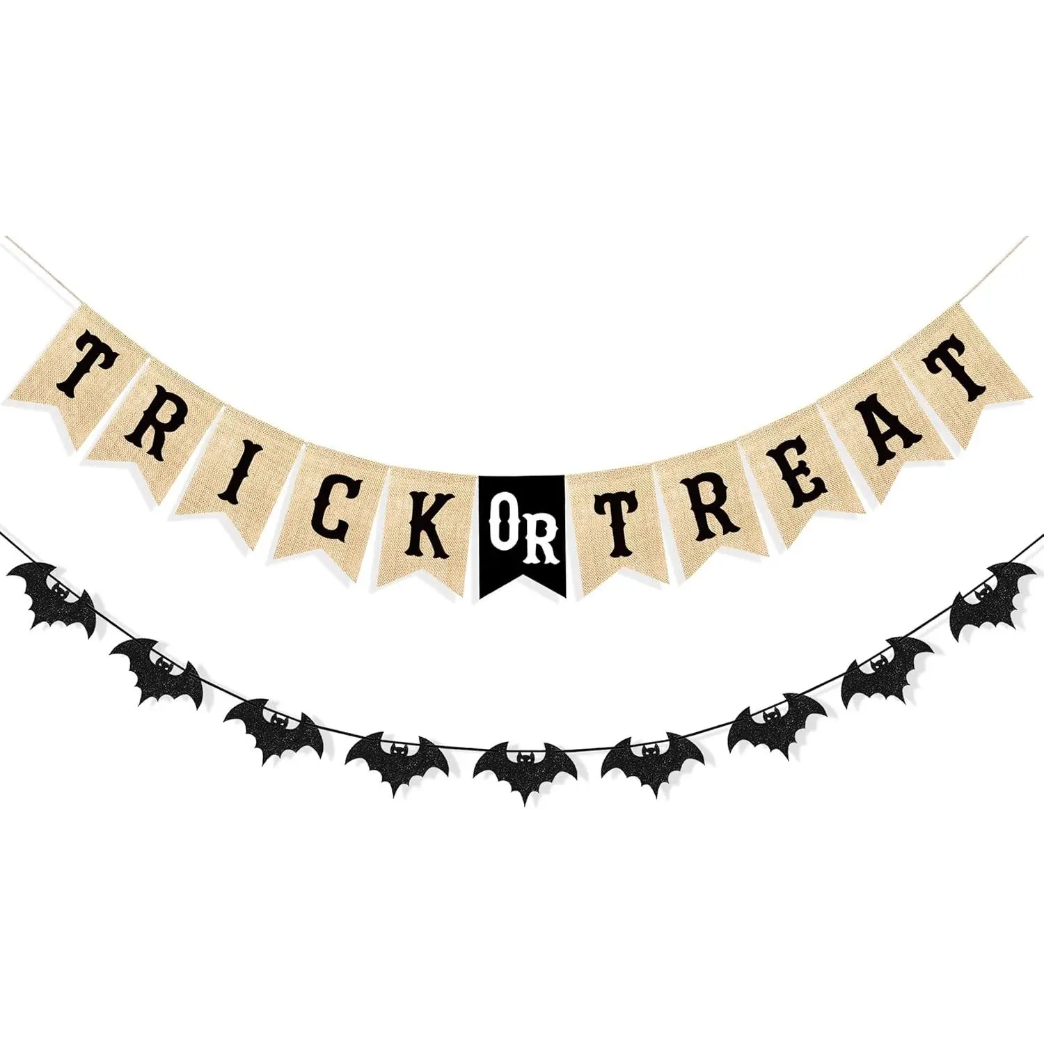 Trick or  Banner Garland Halloween Decorations for Mantel | Burlap Halloween Banner, Glitter Bat Garland Bunting,  Wall Decor Halloween Party Supplies