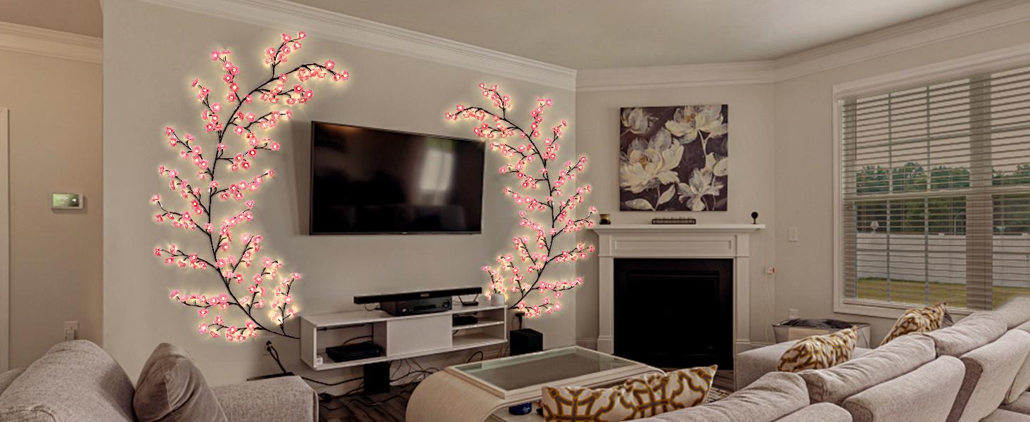 BASIC SUPPLY DIY Cherry Enchanted Willow Vine Lights,4 FT 48 LED Cherry Blossom Lights with Remote Timer,8 Lighting Modes,LED Tree Branch Light for Wall,Cherry Blossom Wall Decor for Bedroom Living Room Window