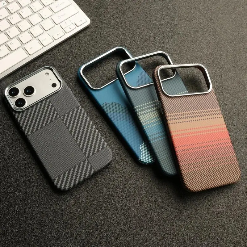 Luxury Carbon Fiber Pattern Magnetic MagSafe Casing for iPhone 12-17 Pro Max, Smartphone Handheld Devices Protection Cover with Wireless Charging Compatibility & Shockproof Design, Cellphone