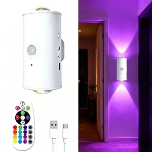 USB Rechargeable LED Night Light with Move Sensor, RGB Gradient Ambient Light, Dimmable Indoor Light, Customizable Led Lights, Magnetic Step Lamp for Entryway, Bedside, Desk, Closet, Decorative Wall Light, Modern Night Lights, LED Nightlight