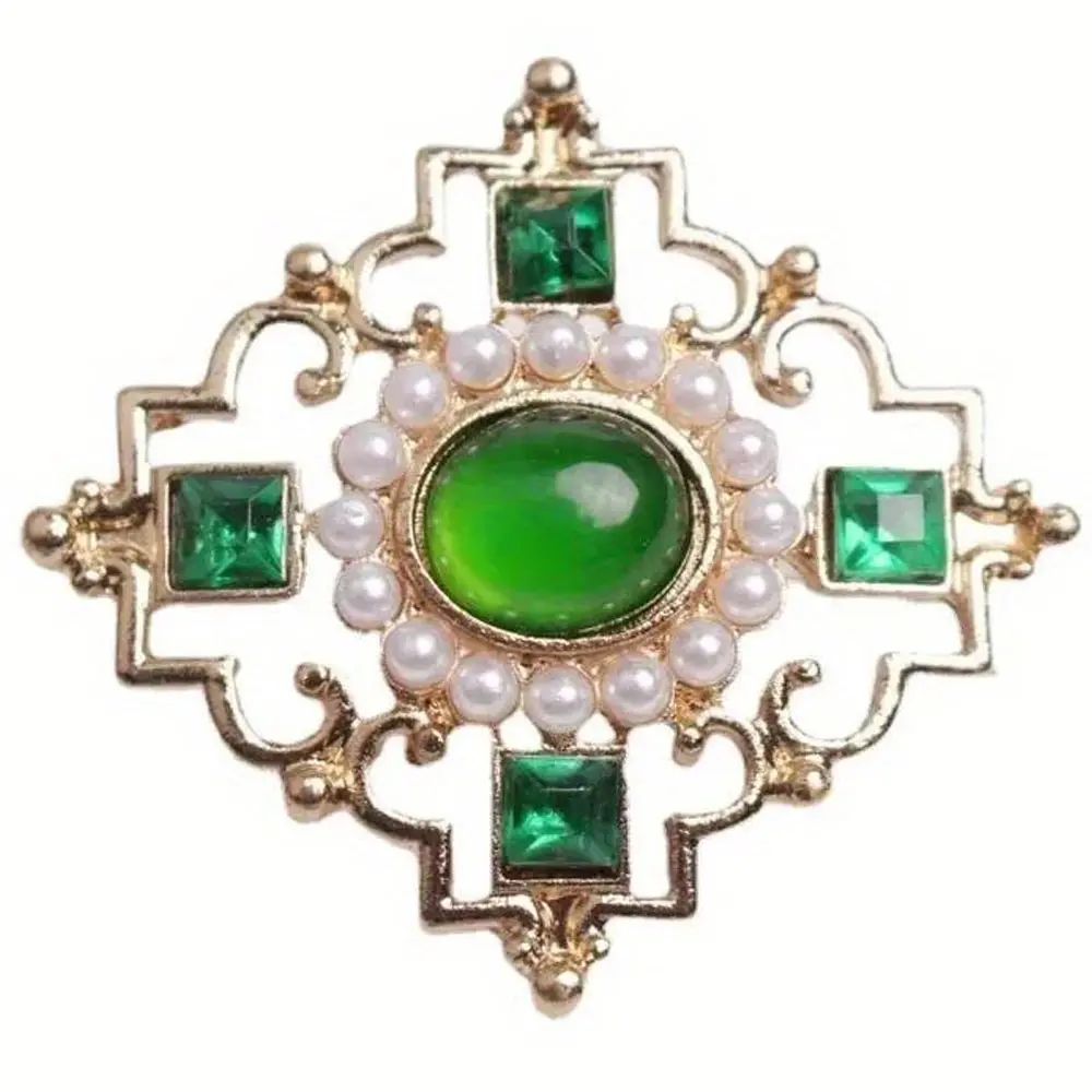 Luxurious Retro Palace Green Hollow Alloy Brooch Baroque Series Corsage Men's and Women's Clothing Pin Accessories