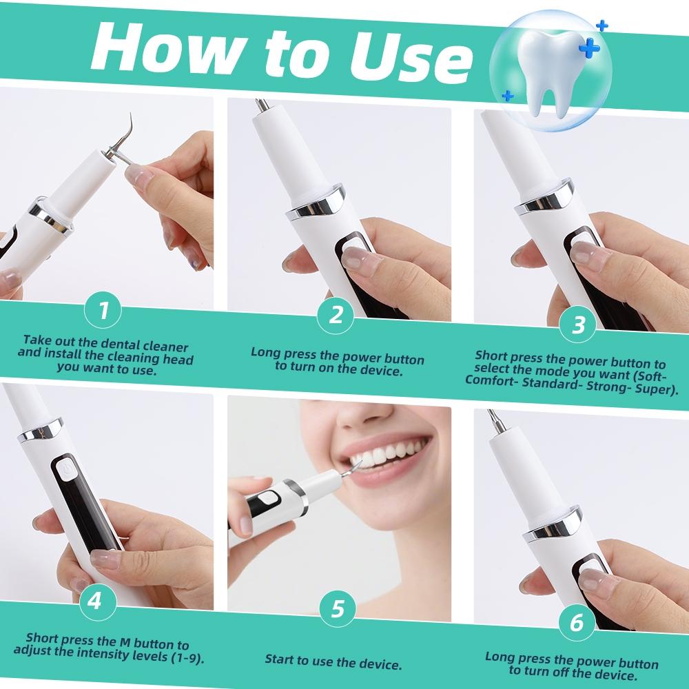 Electric Tooth Cleaner with LED Light, 4 Modes Teeth Cleaning Tool , With 2 Cleaning Heads, Oral Care Teeth Cleaning Tool USB Rechargeable Teeth Cleaning Machine