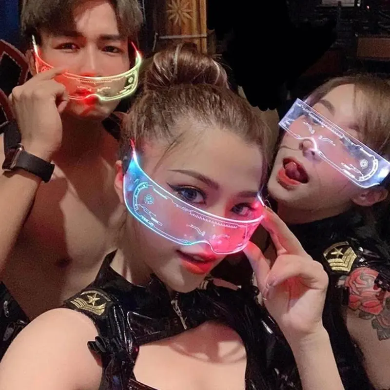 2025 Popular Luminous Futuristic Glasses LED Neon Acrylic Glasses Glowing Light Cyberpunk Bar Party Glasses Birthday Club Props