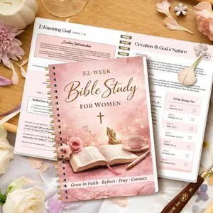 Two-Pack 52-Week Women's Bible Study Notebook, Spiral-Bound Prayer Reflection Journal, Weekly Reading Plan, Christian Gift
