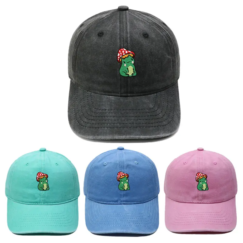 Viral Cute Frog with Mushroom Hat Embroidery Baseball Hat Washed Cotton Dad Cap Aesthetic Cottagecore Goblincore Gift For Her, Universal, Adjustable Size, Accessories For Women, Hats For Women