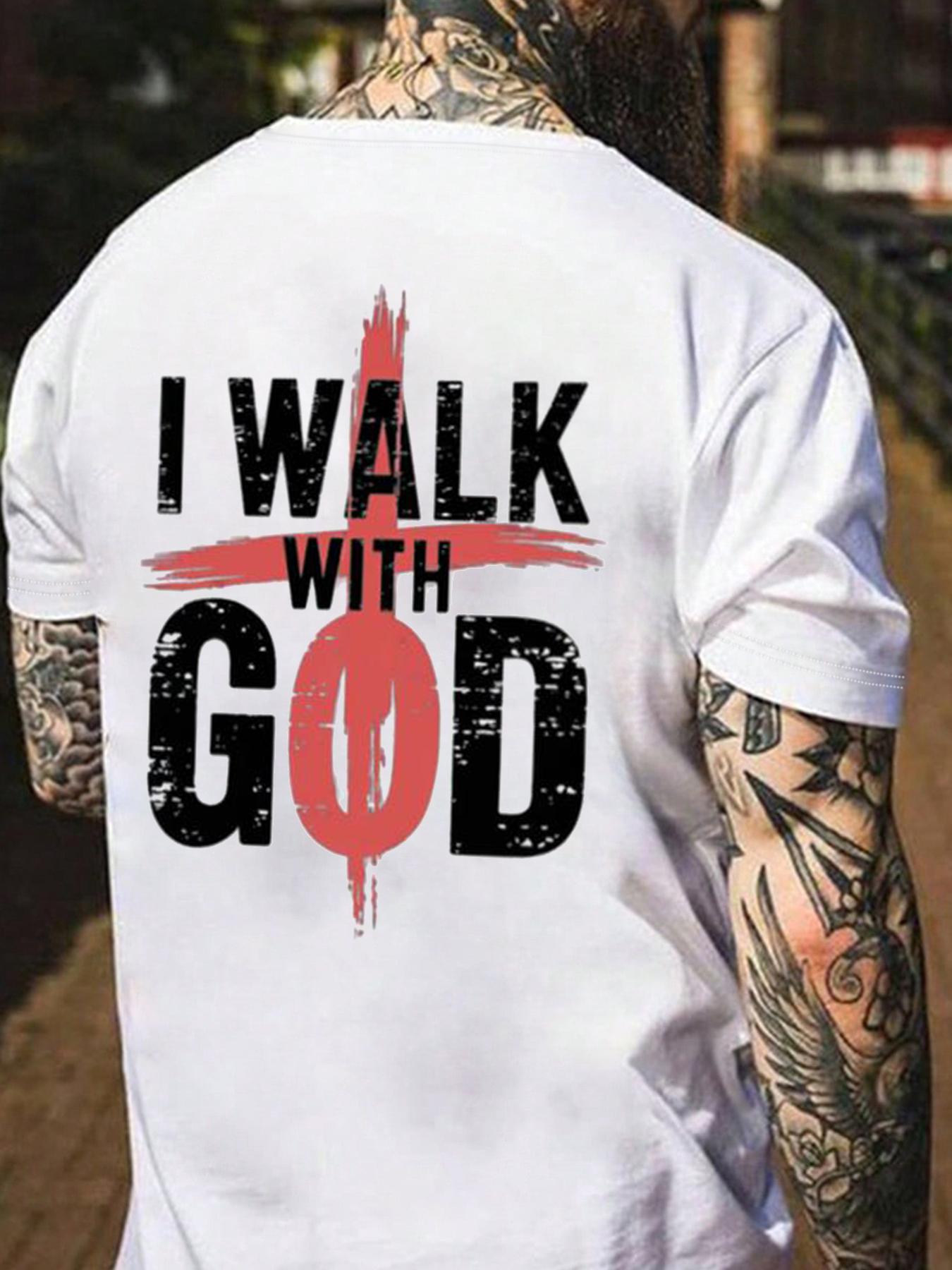 Men's Letter & Cross Print Round Neck Tee, Casual Style Tee, Regular Fit Casual Short Sleeve Crew Neck T-shirt for Summer, Men's Top for Daily Wear, Casual Comfy Streetwear