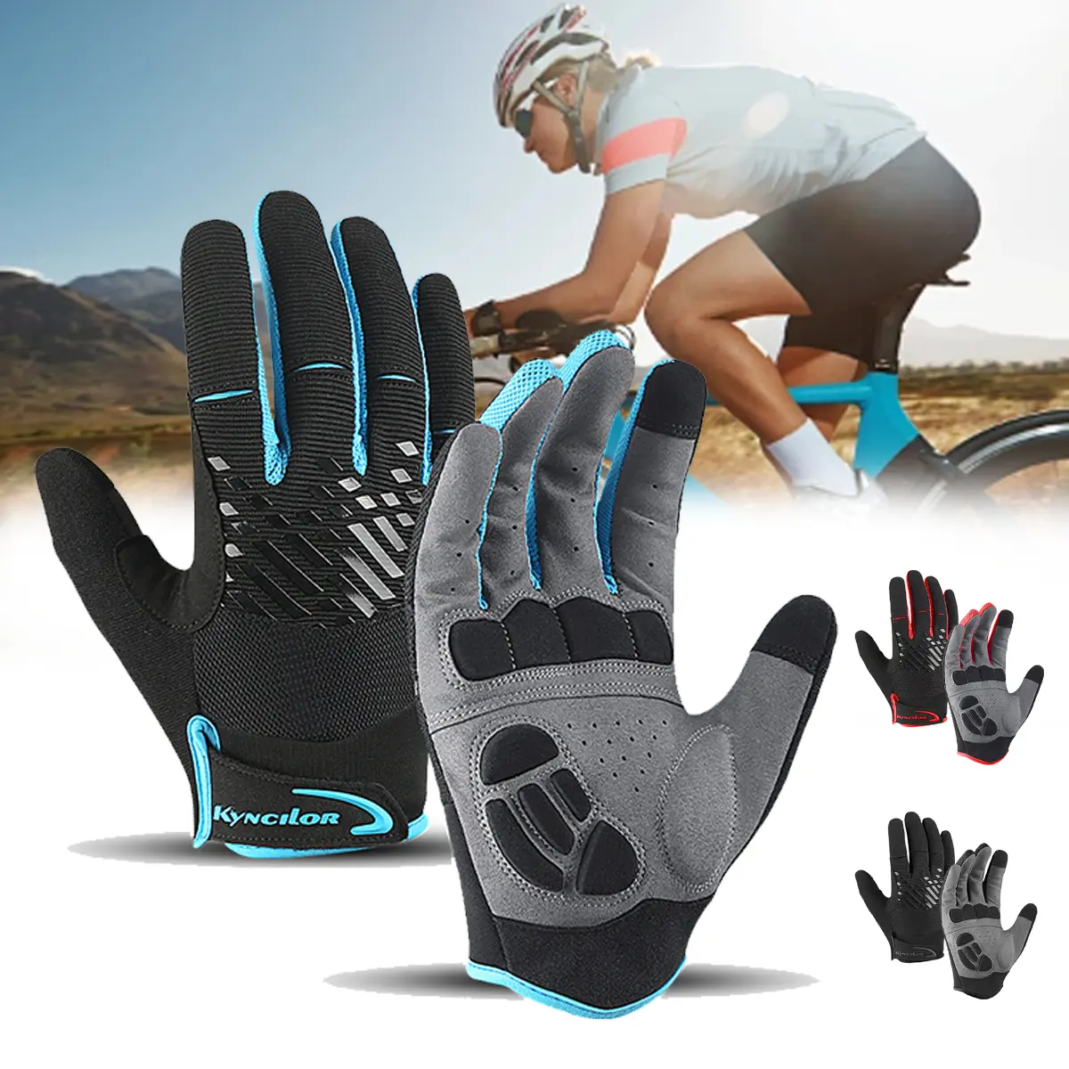 Unisex Polyester Cycling Gloves, Full-Finger Design with Touchscreen Capability, Shock-Absorbing Padded Palm, Anti-Slip & Breathable for MTB Riding, Ambidextrous