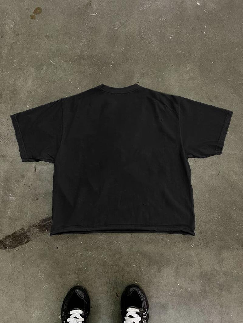 Men's Cotton T-Shirt, Short Sleeve, Phone & Star Print, Loose Fit, Casual Style, Summer Fashion, Outdoor Sports Streetwear